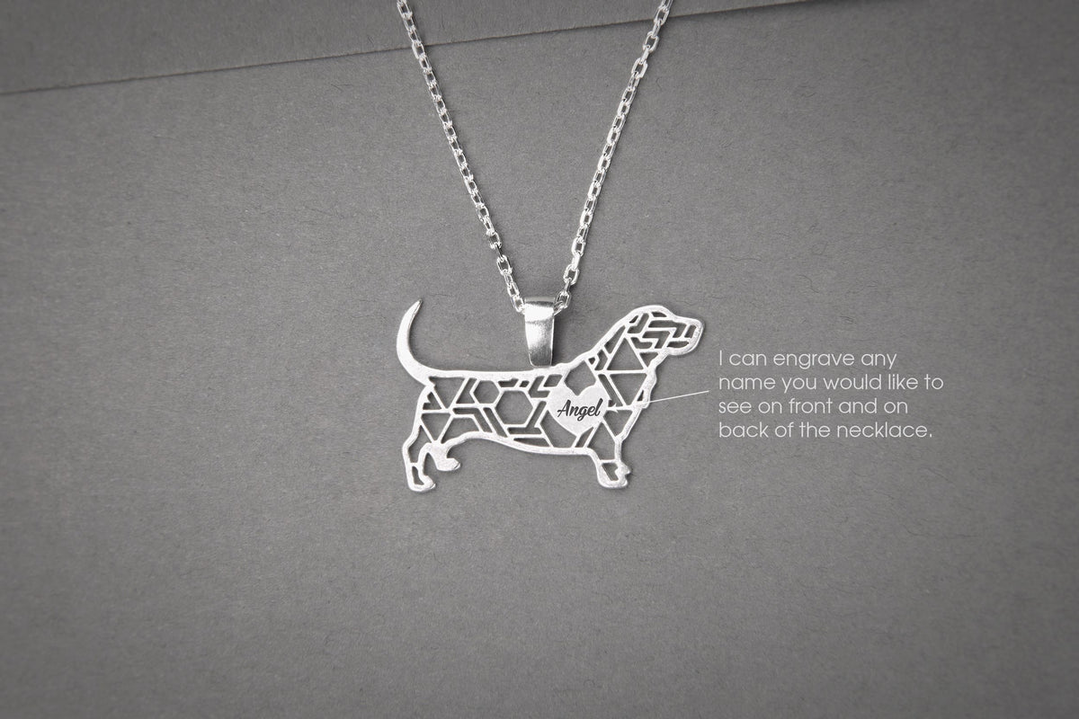 BASSET HOUND Modern Silver Necklace - 1
