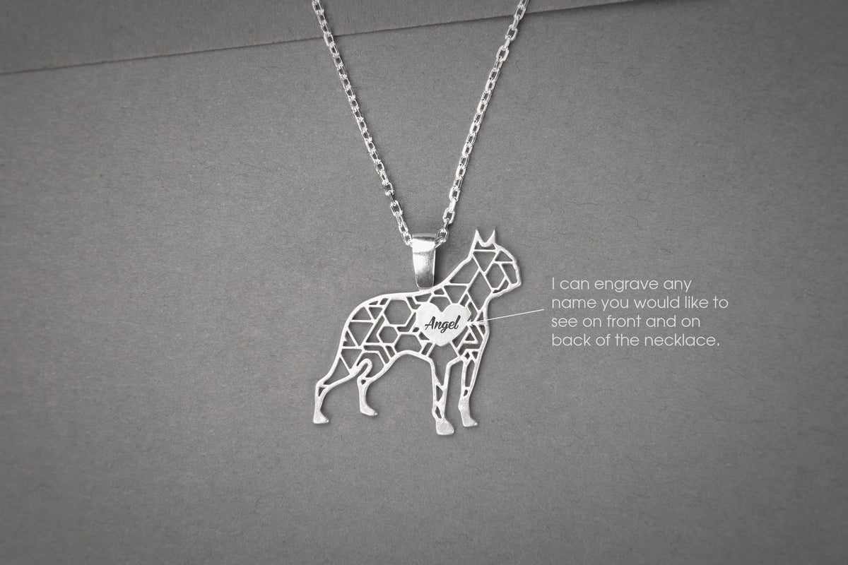 BOSTON TERRIER Modern Silver Necklace - 1 Main image