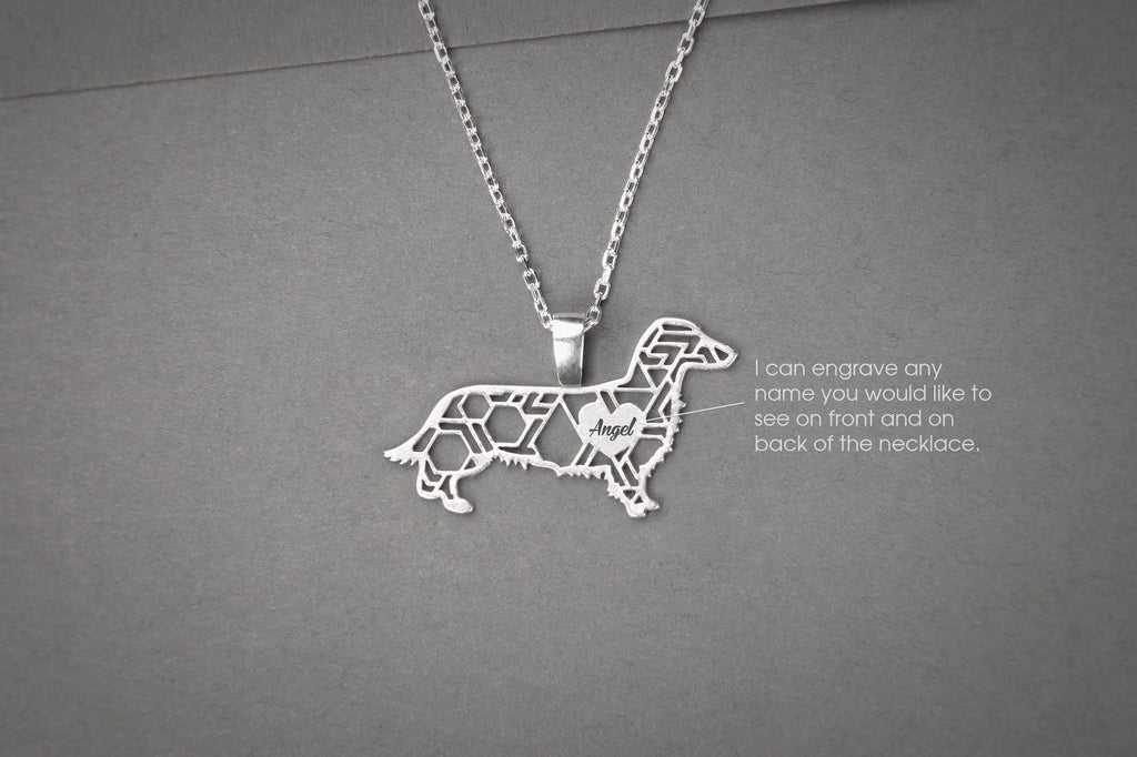 DACHSHUND LONGHAIRED Modern Silver Necklace - 1