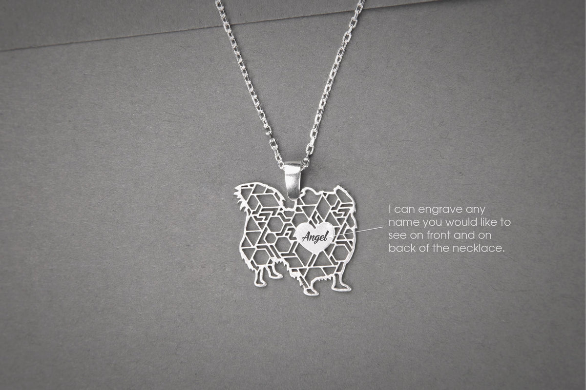 PEKINGESE LONGHAIRED Modern Silver Necklace - 1