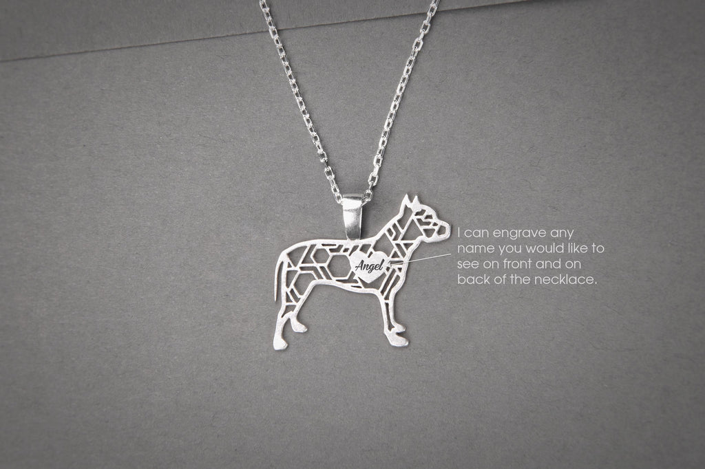 PITBULL TERRIER Modern Silver Necklace - 1