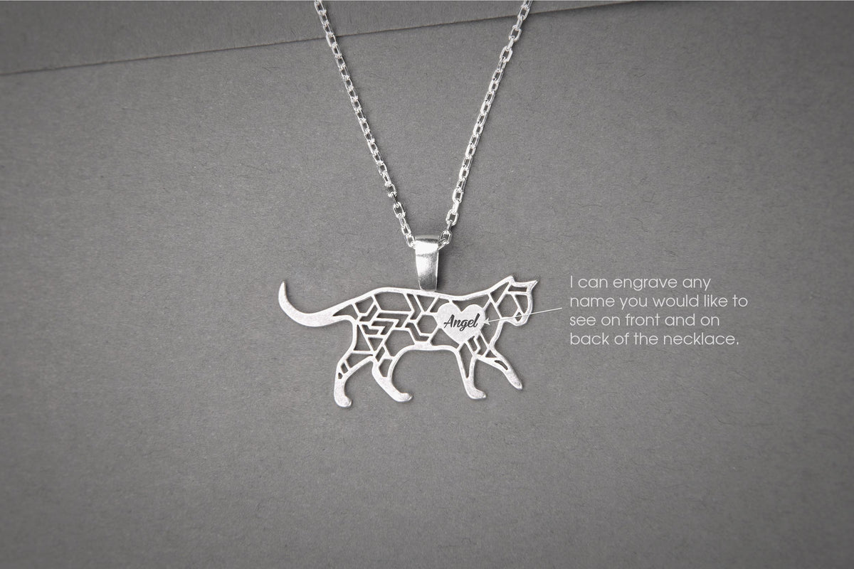 SHORTHAIRED CAT Modern Silver Necklace - 1 Main image