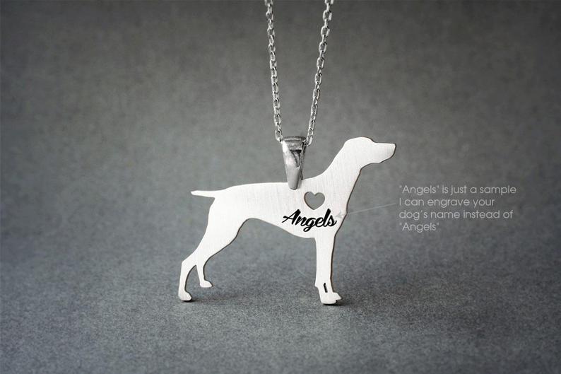 GERMAN SHORTHAIR POINTER Heart Silver Necklace - 1