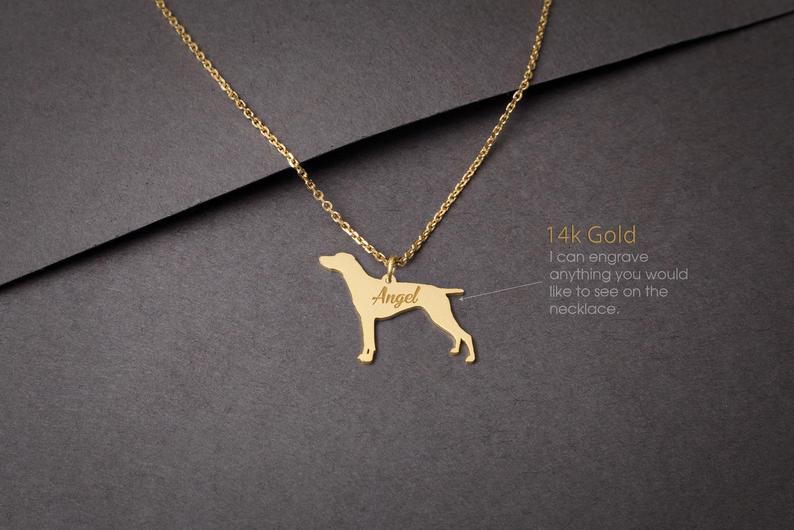 GERMAN SHORTHAIR POINTER 14K Solid GOLD Tiny Necklace - 1