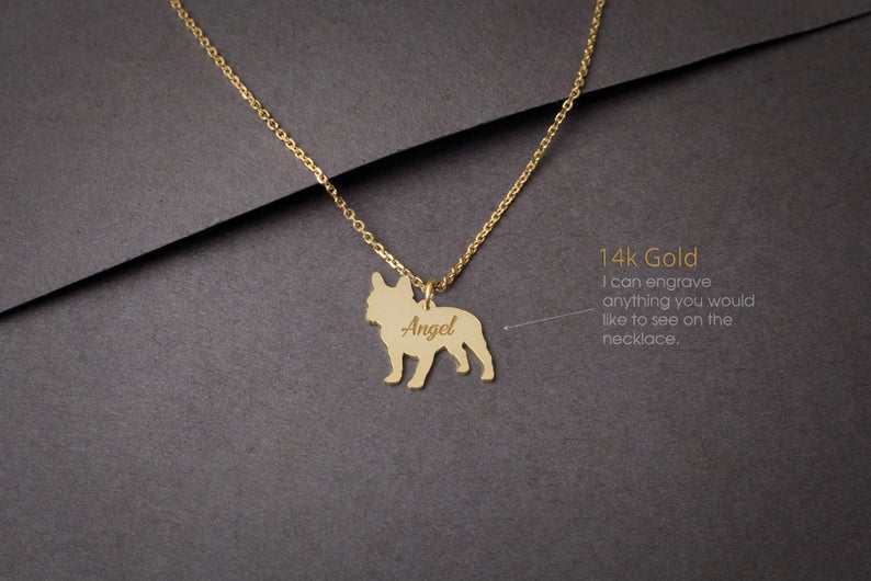 FRENCH BULLDOG 14K Solid GOLD Tiny Necklace - 1 Main image