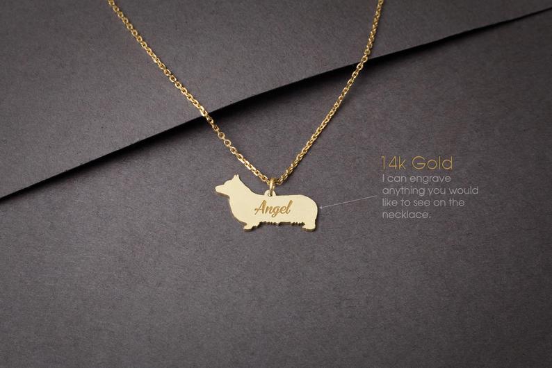 PEMBROKE WELSH CORGI 14K Solid GOLD Tiny Necklace - 1 Main image