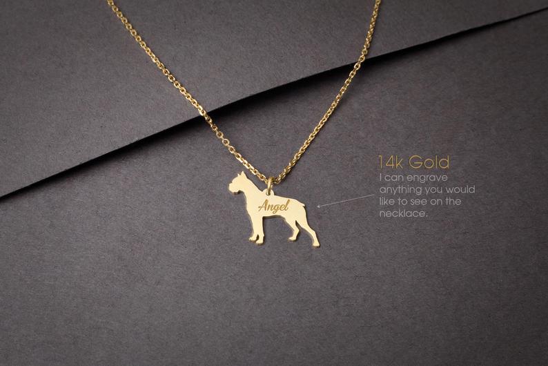 BOXER 14K Solid GOLD Tiny Necklace - 1 Main image