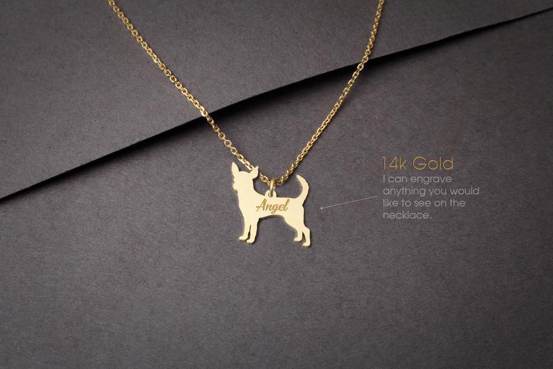 CHIHUAHUA 14K Solid GOLD Tiny Necklace - 1 Main image