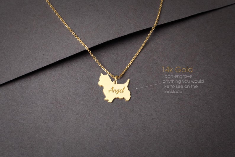 YORKSHIRE \ WESTSHIRE TERRIER 14K Solid GOLD Tiny Necklace - 1 Main image