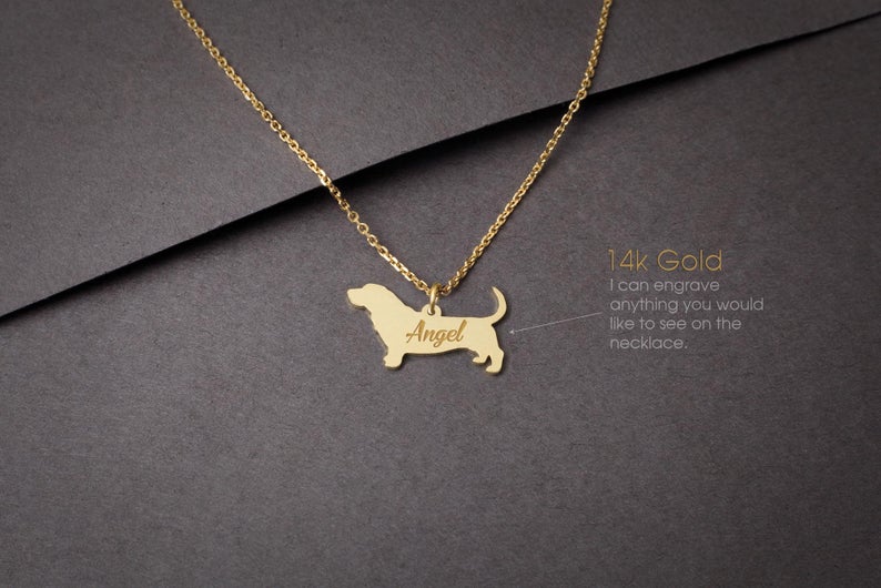 BASSET HOUND 14K Solid GOLD Tiny Necklace - 1 Main image