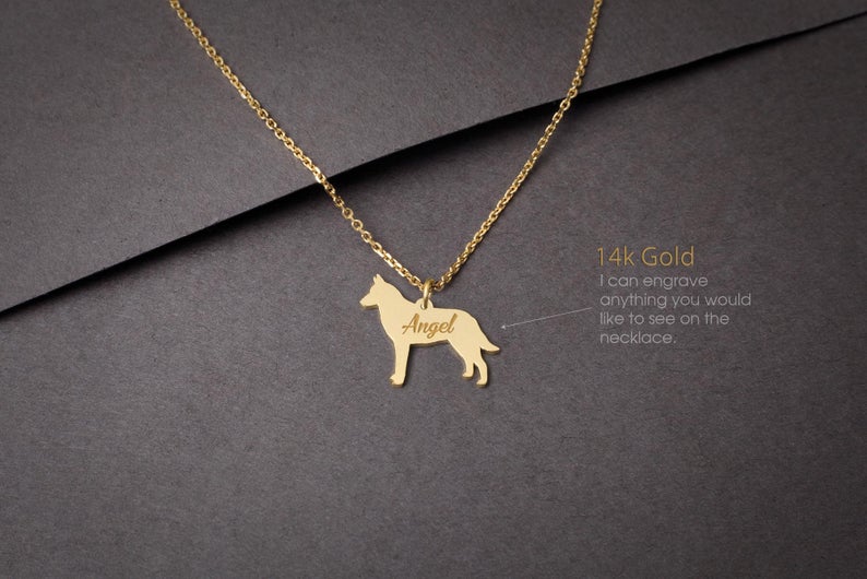BELGIAN MALINOIS 14K Solid GOLD Tiny Necklace - 1 Main image