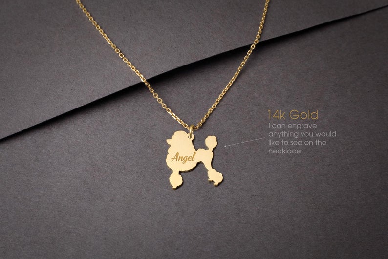 POODLE 14K Solid GOLD Tiny Necklace - 1