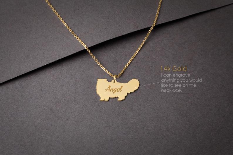 PERSIAN CAT 14K Solid GOLD Tiny Necklace - 1 Main image