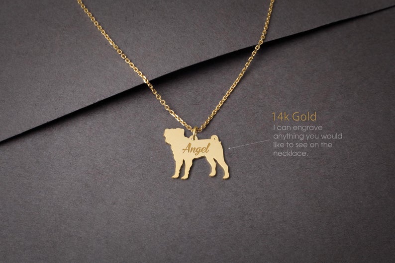 PUG 14K Solid GOLD Tiny Necklace - 1 Main image