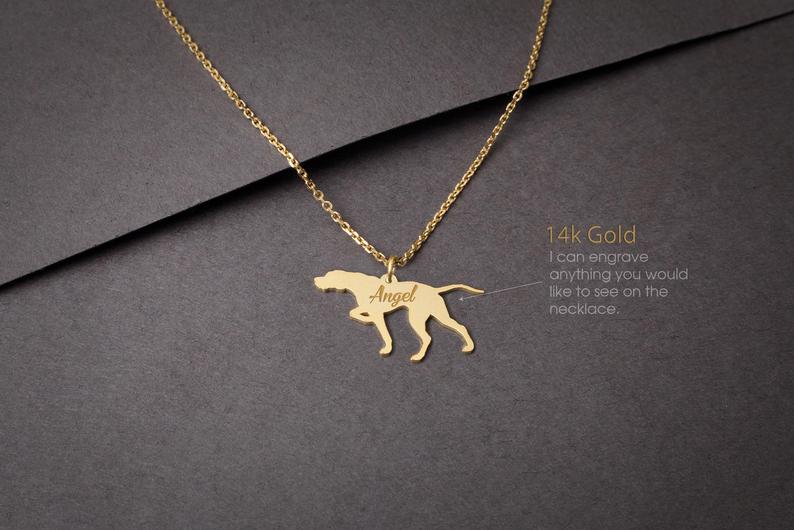 ENGLISH POINTER 14K Solid GOLD Tiny Necklace - 1