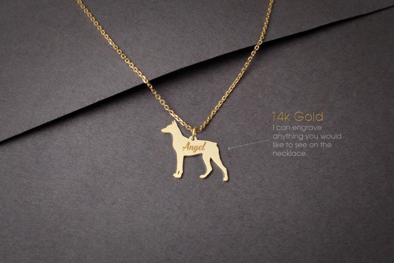 DOBERMAN 14K Solid GOLD Tiny Necklace - 1 Main image