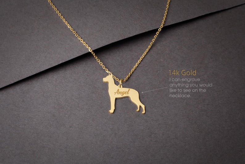 GREAT DANE 14K Solid GOLD Tiny Necklace - 1 Main image
