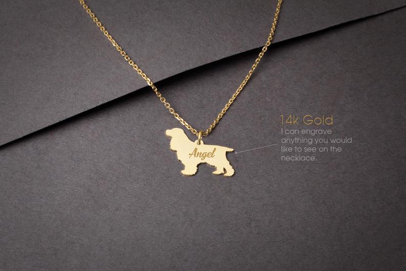 COCKER SPANIEL 14K Solid GOLD Tiny Necklace - 1