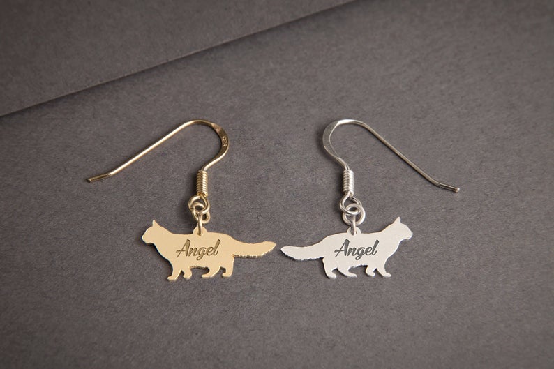 CAT LONGHAIRED Dangle Silver Earring - 1 Main image