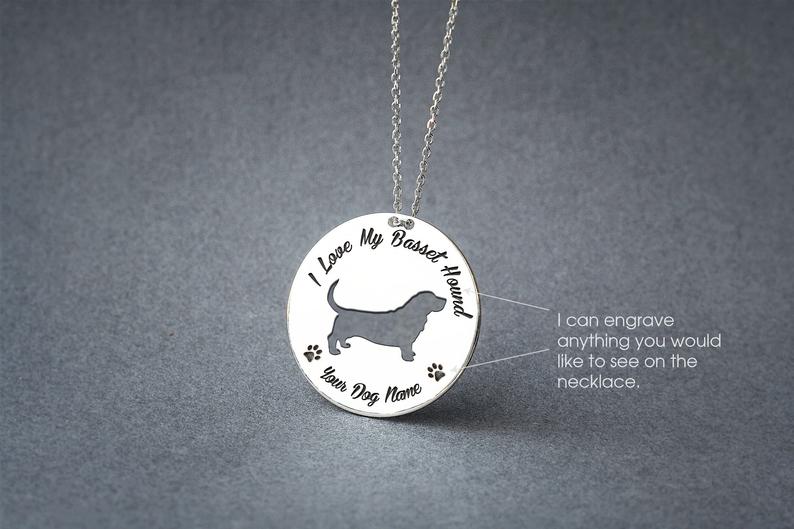 BASSET HOUND  Disc Silver Necklace - 1