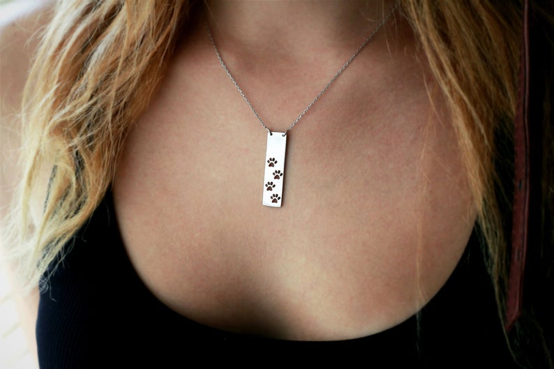 4 PAWS Print Vertical Bar Necklace Secondary image