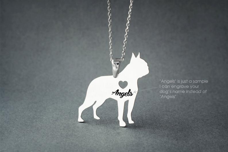 BOSTON TERRIER Heart Silver Necklace - 1 Main image