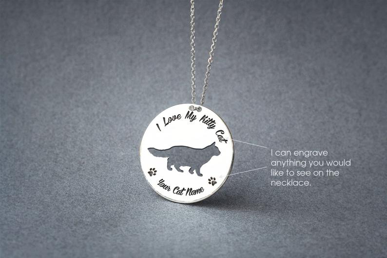 CAT LONGHAIRED Disc Silver Necklace - 1