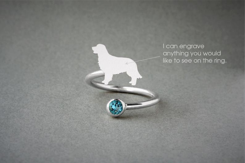 GOLDEN RETRIEVER-Birthstone Silver Ring - 1 Main image