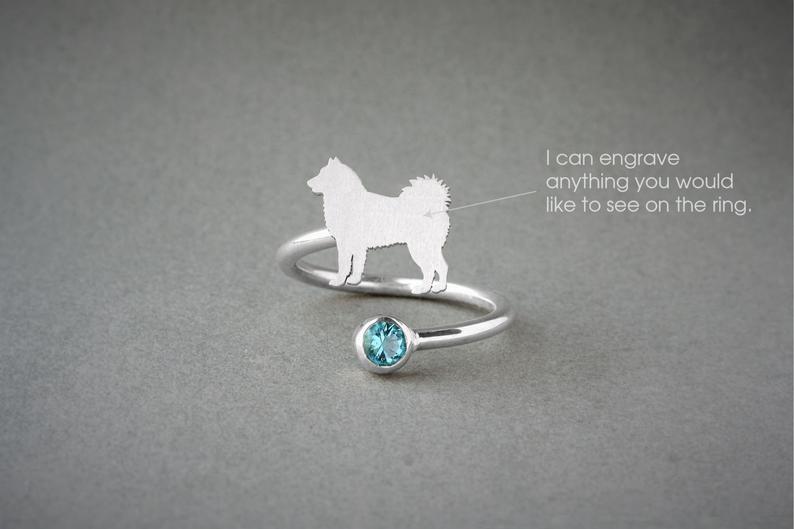 SIBERIAN HUSKY-Birthstone Silver Ring - 1 Main image