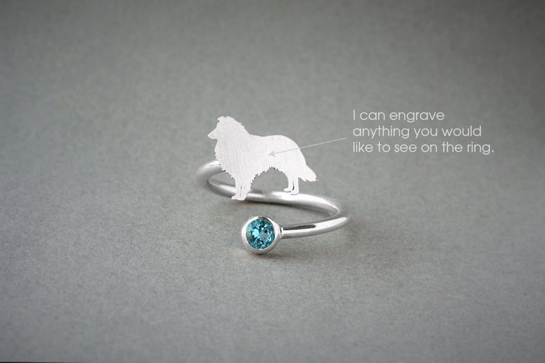 SHETLAND SHEEPDOG-Birthstone Silver Ring - 1 Main image