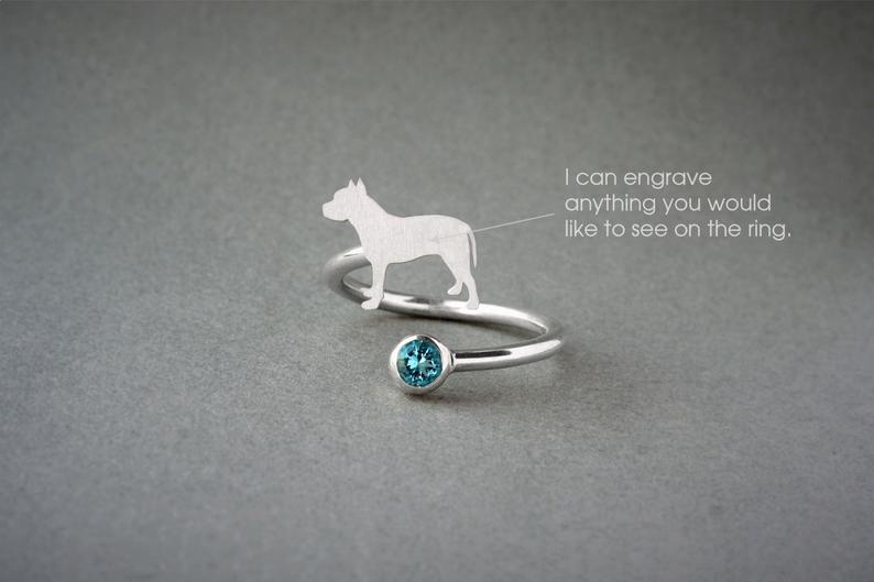 PITBULL TERRIER-Birthstone Silver Ring - 1 Main image