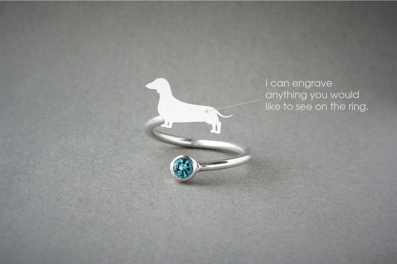DACHSHUND SHORTHAIRED-Birthstone Silver Ring - 1