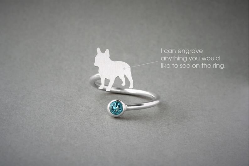 FRENCH BULLDOG-Birthstone Silver Ring - 1 Main image
