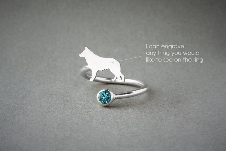 GERMAN SHEPHERD-Birthstone Silver Ring - 1