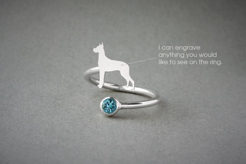 GREAT DANE-Birthstone Silver Ring - 1 Main image