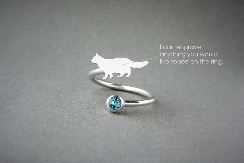 CAT LONGHAIRED-Birthstone Silver Ring - 1 Main image