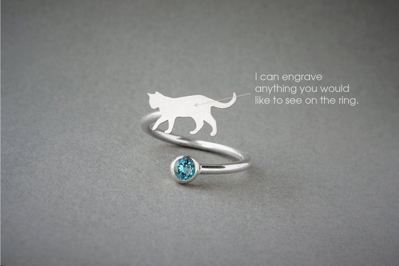 CAT SHORTHAIRED-Birthstone Silver Ring - 1