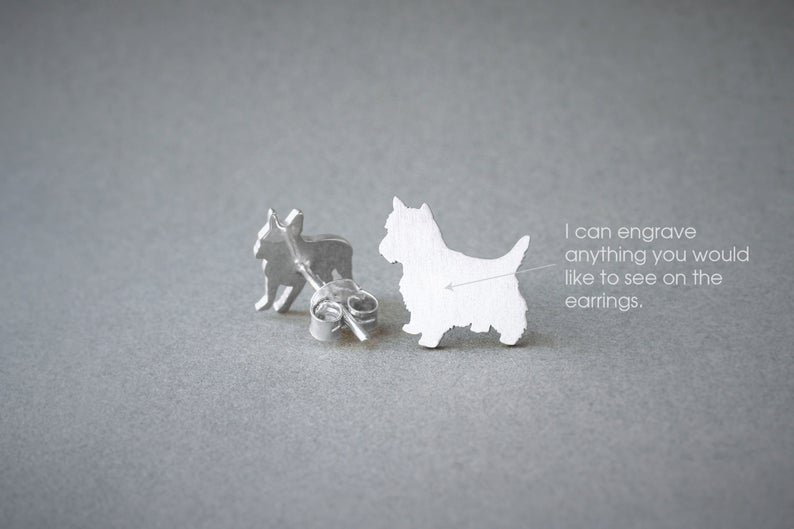 YORKSHIRE \ WESTSHIRE TERRIER Stud Silver Earring - 1 Main image