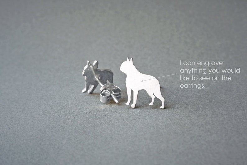 BOSTON TERRIER Stud Silver Earring - 1 Main image