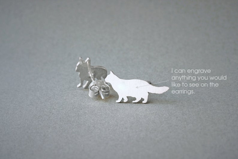 CAT LONGHAIRED Stud Silver Earring - 1 Main image