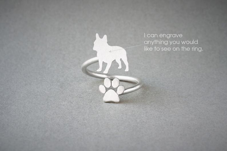 FRENCH BULLDOG - Paw Silver Ring - 1 Main image