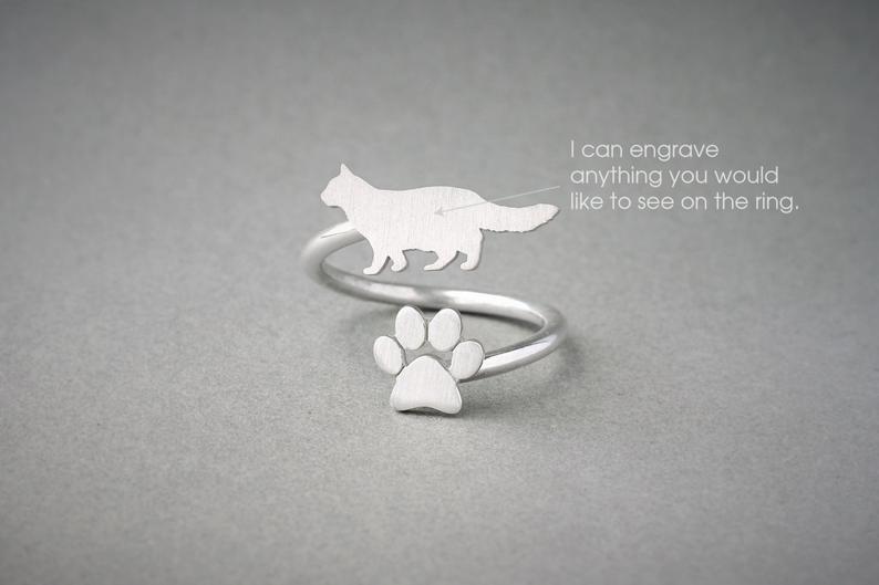 CAT LONGHAIRED - Paw Silver Ring - 1 Main image